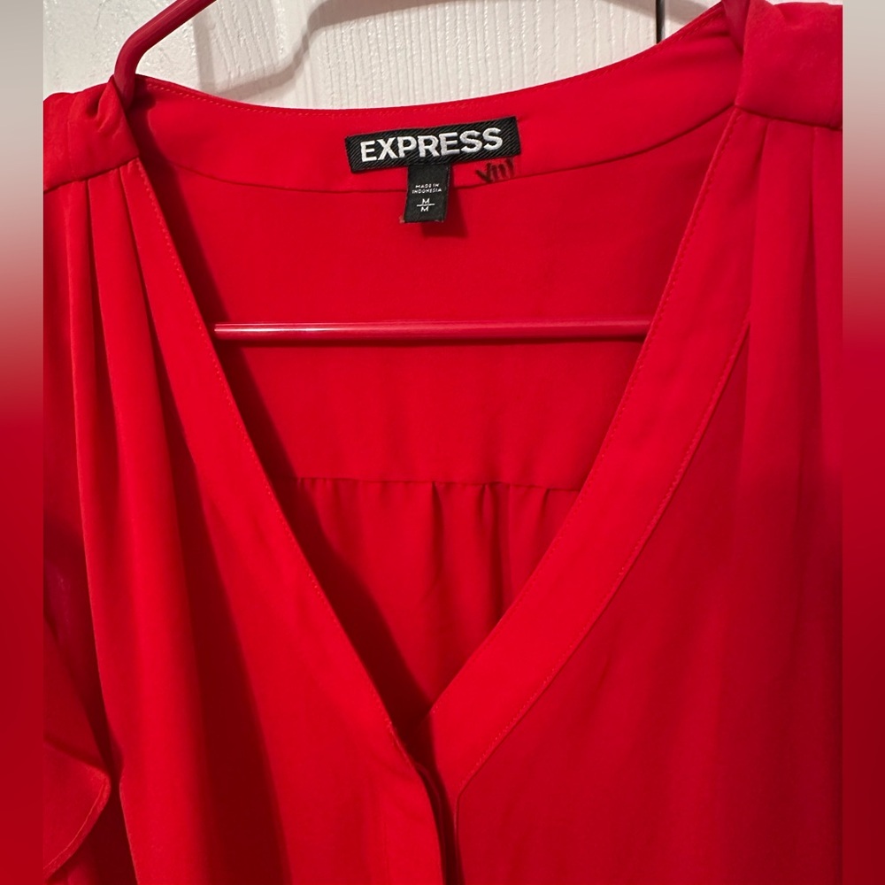 Express Women's Red Ruffle Sleeve Top - Picture 2 of 4